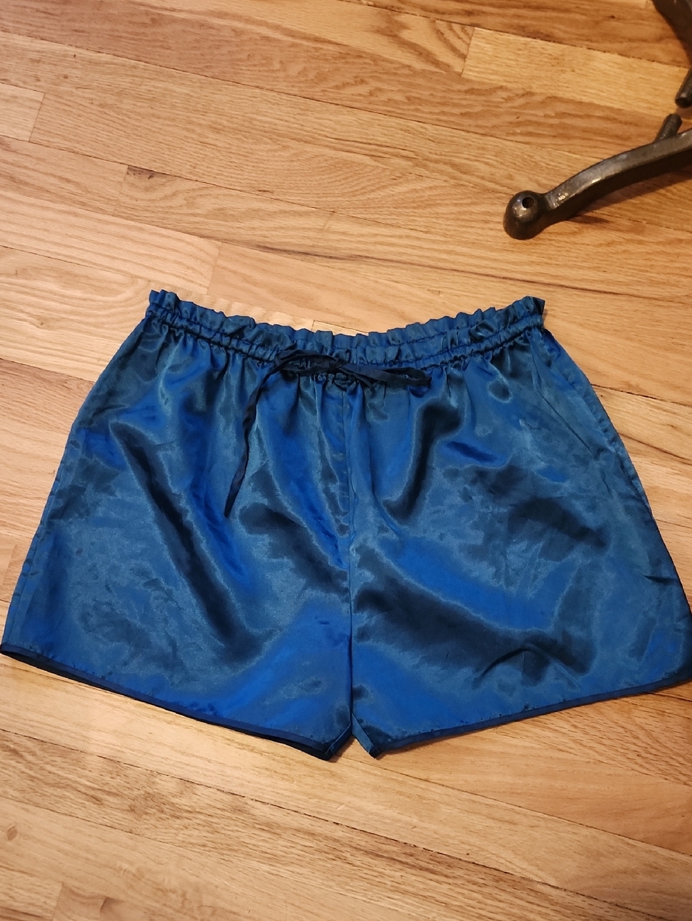 Victoria's Secret Gold Label Vintage Blue Satin Lounge Shorts Elastic Tie Waist